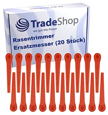 Trade-Shop 20x Ersatzmesser/Klingen kompatibel mit Gardena Rasentrimmer wie EasyCut Li-18/23 R (9823-20) / 70mm Länge, 5,5mm Innendurchmesser