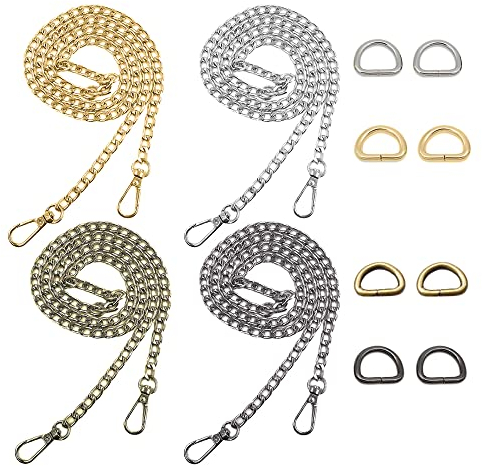 Csirnto Taschenkette 4 Stück Kette Trageriemen mit Karabinerhaken 8 Stücke D Ring Kette Tasche Ersatz Tragegurt Metall Schulterriemen Kettenriemen für Taschen Handtasche Umhängetasche