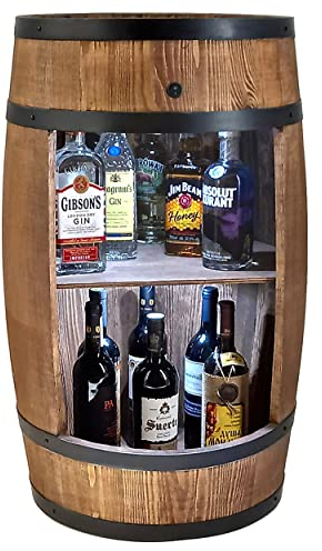 CREATIVE COOPER Holzfass Hausbar mit LED-Leuchten - Weinschrank im Retro Stil - Weinfass Bar - Weinregal Holz - Holzbar 80cm hoch - Nadelbaumholz - Fassbar Stehtisch und Flaschenständer (Wenge)