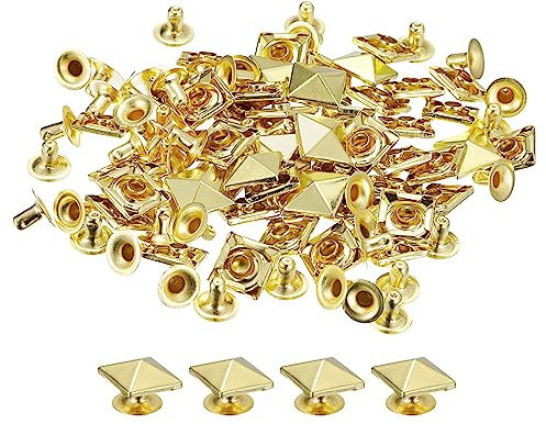 sourcing map 50 Sets Quadratische Nieten Stachel Niete 10mm DIY Metall Leder Spike Nieten für leder Punk Pyramid Nieten Ledercraft Dekoration für Bekleidung Gürtel Taschen Schuhe Gold Ton