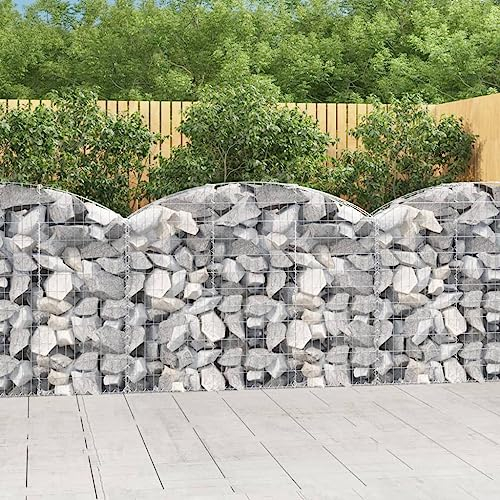 Higsose Gabion avec arc haut 150 x 30 x 100/120 cm argenté, fer galvanisé, paniers à gabions, clôture, mur de jardin, colonne de gabion, grillage, clôture de jardin, banc de gabion, panier à pierres