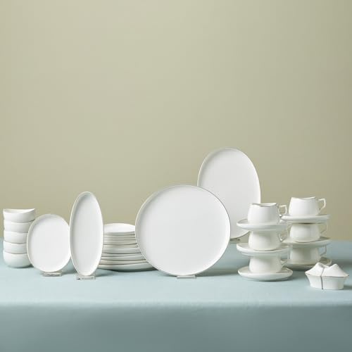 Karaca Streamline Hole Service de table 34 pièces en porcelaine pour 6 personnes Blanc doré