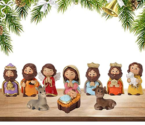 Holdes 10 Stück Weihnachtskrippen, Weihnachtskrippenfiguren Aus Harz, Weihnachtskrippe Zum Basteln Für Kinder, Harz-Festivalfiguren, Dekorationsgeschenk Für Männer Und Frauen