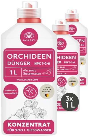 Orchideendünger flüssig 3 L - Orchideen Dünger Konzentrat - 100% Schnelldünger - Dünger Orchideen flüssig für 600 Liter Gießwasser - Wurzel & Blatt Flüssigdünger mit Langzeitwirkung