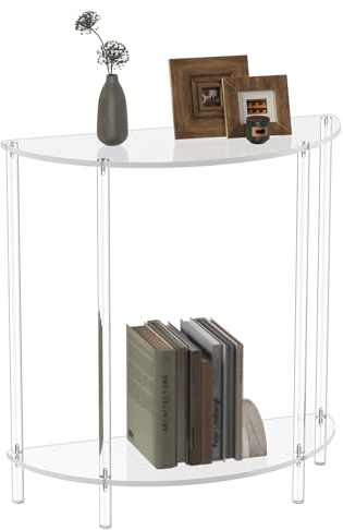 CRTERICX Table console en acrylique, demi-lune, petite table d'entrée transparente de 74,9 cm, pour canapé, foyer, couloir, salon, assemblage facile, 2 niveaux, 30 cm de profondeur x 80 cm de haut