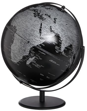 TROIKA Globus Ø 30 cm JURI Globus silberfarbene matte Meere & schwarze Landflächen, schwarzer Metallfuß, weicher Filzboden bewegliche Achse - im hübschen Karton ideal zum Verschenken