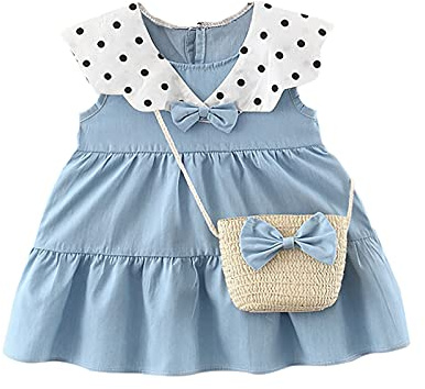 Xiaojiu Robe Midi pour Fille Décontractée Manches Courtes Bow Floral Baby Hat Kids Girls Dress Toddler Princess Watermelon Vêtements Ruched Girls Dress & Skirt Manteau Fille Noir Classique
