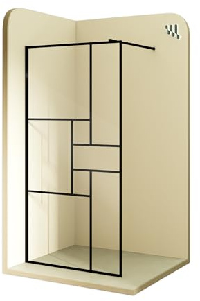 MOMENTS OF GLASS Duschabtrennung Walk In Gianna-R 140x200 cm Duschwand Dusche 8mm STARK aus DURCHSICHTIGEM NANO ESG Sicherheitsglas, Rahmen aus schwarzem Aluminium und Stabilisationsstange in Schwarz