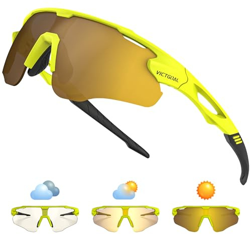 VICTGOAL Occhiali da Ciclismo Fotocromatici da Corsa per Uomini e Donne, Occhiali da Sole da Ciclismo con Telaio TR90 e Protezione UV Occhiali Sportivi per la Corsa in Bicicletta (Giallo)