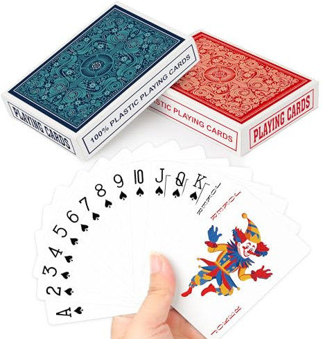 Aomaic 2 Stück Pokerkarten Plastik Kartenspiel wasserdichte Spielkarten Plastik Standard Spielkarten Kunststoff Pokerkarten für Erwachsene Familien Kartenspiele Party Strand Reise