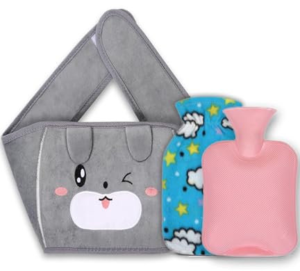 Yungden Hot Water Bottle with Waist Cover, 120cm Cute Animal Wrap Around Warm Water Bottle Belt, Wearable Hot Water Bag Pouch for Belly Hands Neck Back Shoulder Legs & Period Cramps