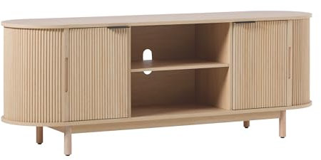 Walker Edison Credenza - Mueble de TV Curvo Moderno para televisores de hasta 65, con Puertas correderas y estantes Ajustables, Mueble de TV con Corte para gestión de Cables, 152,4 cm, Roble costero