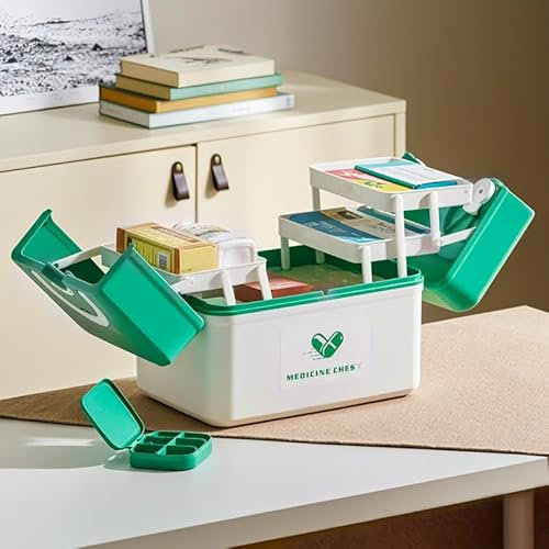 SHTALHST Tragbarer Medizinbehälter, mehrschichtig, große Kapazität, Grün