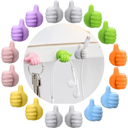 Semazz Thumb Cable Clips,40 PCS Wall Thumb Hook Cable Tidy Clips Self Adhesive Cable Organizer Small Thumb Stick on Hooks Mini Cable Holder for Home Office Desk Data Cable Bathroom Car