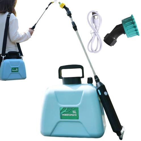 Pulverizador a batería de 5 litros - Pulverizador de césped para jardín | Pulverizador líquido para jardín con varilla telescópica, 2 boquillas pulverizadoras y correa ajustable para el hombro para pl