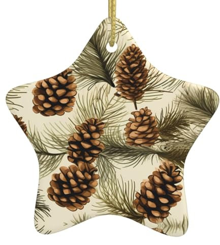 YYHWHJDE Weihnachtlicher Keramik-Stern-Anhänger für festliche Dekoration und Geschenk, Tannenzapfen-Bordüre, Bild