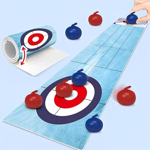 WYFCR Mini Tisch-Curling-Spiel,kompaktes Curling-Familienspiel für Kinder und Erwachsene, kompaktes Curling-Brettspiel, tragbare Mini-Tischspiele für Familie Schule,Curling Kugeln Tisch