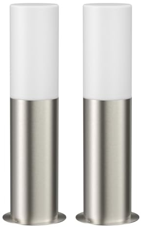 ledscom.de 2 x GROPO luz de camino/luz de bolardo para exteriores, IP44, 41 cm, acero inoxidable, 1x E27 máx. 40W
