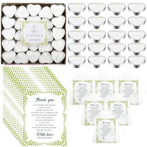 EOGRFW Pack of 100 Heart Candles, Tea Lights, Romantic Love Unscented Tea Lights Candles, Wedding Gifts for Guests
