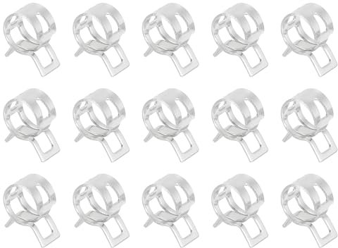 Sourcingmap 15Pcs Spring Band Type Action Fuel/Silicone Vacuum Hose Pipe Clamp, 10mm Low-Pressure Air Spring Hose Clip Clamp for Automotive Oil Pipe Water Pipe, Nickel Plated