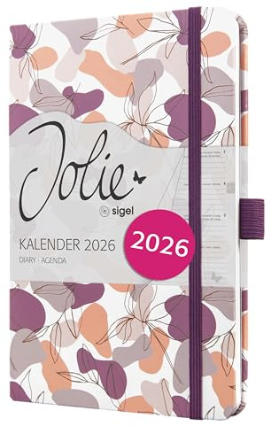 SIGEL J6359 Wochenkalender 2026 ca. A5, violett, Hardcover, Gummiband, Stiftschlaufe, Einstecktasche, 174 Seiten, vegan, Buchkalender, Terminplaner Taschenkalender Jolie