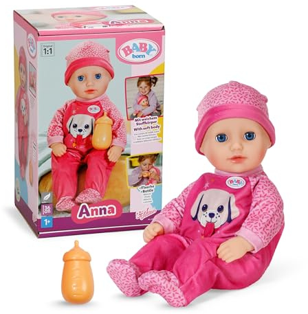 BABY Born Anna - 36 cm große Babypuppe mit pinkem Strampler & Fläschchen - Weicher Stoffkörper & Schlafaugen - Geeignet für Kinder ab 1 Jahr