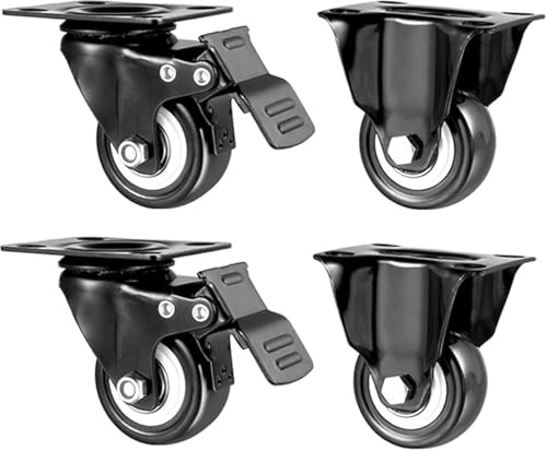 ZHENCHAO 40 mm Schwarze leise Gummirollen, Bockrolle | Lenkrollen | Bremse | Höhe 60 mm | 4 Stück | Max. Belastung 100 kg, für Tablettmöbel/Wagen/Babybett/Nachttisch/Fußstütze