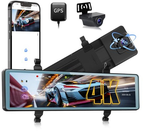 OiLiehu 11,26 Zoll Touchscreen 4K UHD Spiegel Dashcam mit Rückfahrkamera GPS WiFi Dash Cam Auto mit G-Sensor/APP Steuerung/WDR/ADAS/BSD/Parkmonitor/150 °Weitwinkel/Nachtsicht