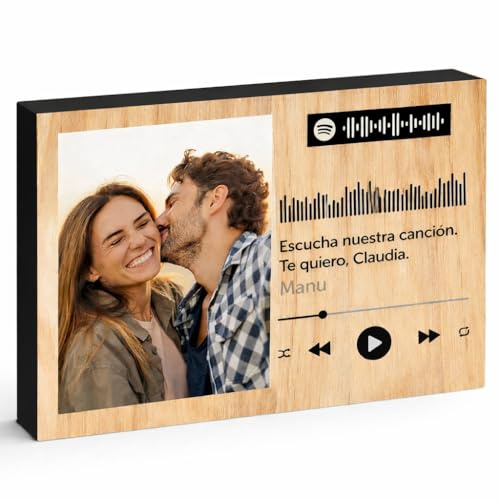 CALLE DEL REGALO Portafotos de Madera Personalizado con Canción de Spotify, Foto y Dedicatoria (MADERA, 13 X 18 cm)