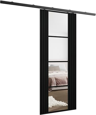 Kier Furniture - Schiebetüren Innen Empi mit Spiegel - Wandschiebetür - Schiebetür Links, Rechts - 16 mm laminierte Platte, Muster auf einer Seite der Tür - Schwarz - 96cm