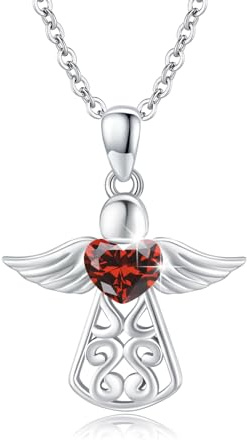 OHAYOO Skyddsängelkedja för kvinnor 925 sterlingsilver födelsesten ängel hänge kedja skyddsängel födelsesten halsband ängel smycken gåvor för kvinnor flickor mamma, Einheitsgröße, Sterlingsilver