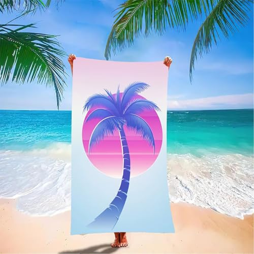 Palm Trees Large Beach Towels for Adults 72 x 36 in, Blue Microfibre Beach Towel, Swimming Towels for Adults Quick Dry Sand Free Lightweight Sweat for Travel, Pool, Holiday, Yoga, Gym Sports 91-A