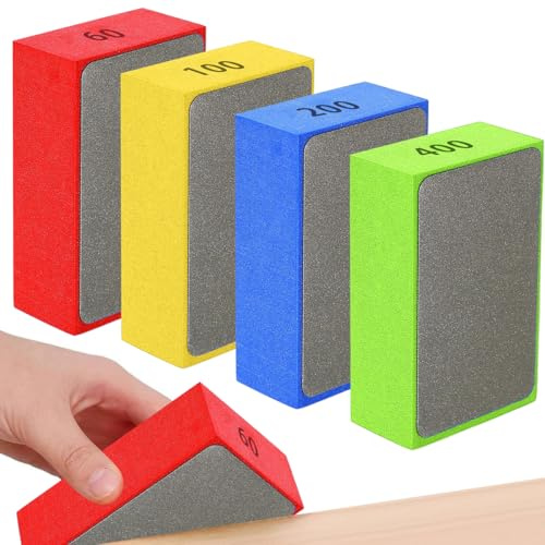 FuxFuis 4 Pz Tamponi Abrasivi Diamantati, Spugna Abrasiva per Lucidatura a Mano Diamantati, Kit Levigatrice Marmo Fai-da-Te, Blocchi Abrasivi per Piastrelle, Ceramica, Granito - 60# 100# 200# 400#
