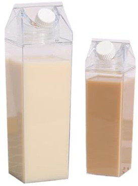 drburpily Tazza per latte e acqua trasparente in 2 pezzi con doppia tazza per acqua, in plastica per alimentare, portatile, per giovani e