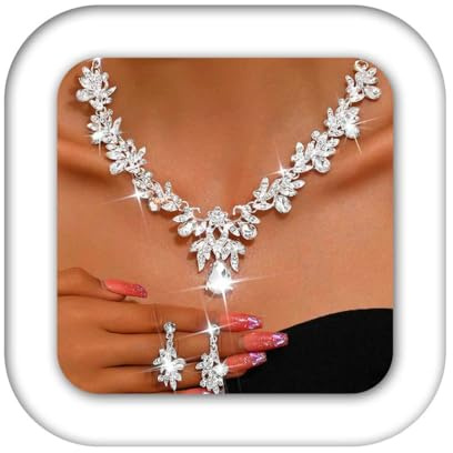 Reaky Ensemble de bijoux de mariée collier en strass, bijoux de mariage, colliers pour femmes (argent)