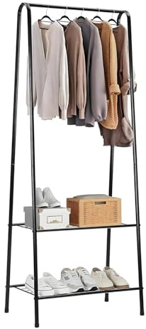 ARATERVIO Kleiderständer Metall Garderobenständer mit Schuhablage 151 cm Hoch & 60 cm Breit Platzsparende Kleiderstange für Schlafzimmer Flur Kleiderständer Kleiderstange (Schwarz)