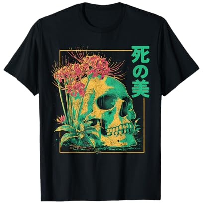 Rosso Ragno Giglio Fiore Cranio Scheletro Anime Giapponese Maglietta