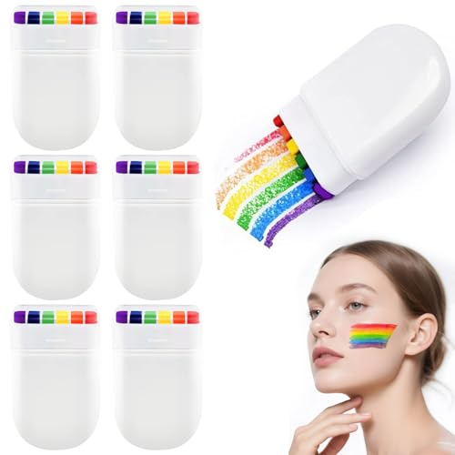 DRADERCH 6 Stück Regenbogen Schminkstift, Make-up Stifte für LGBTQ+ Pride | Hautfreundliche Gesichtsfarbe & Bodypaint, Pride Accessoires Set für CSD, Festivals, Karneval & Party (6 Farben)