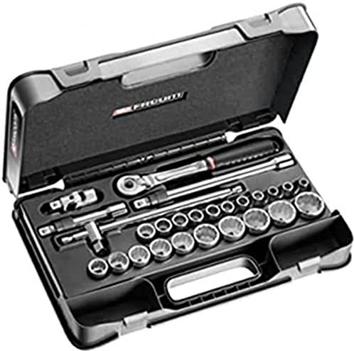 FACOM SL.171-4P12 Steckschlüsselsatz, 12 kant, metrisch, Ratsche, Verriegelung, Schwarz/Grau, 1/2 Zoll, 26-teiliges Set