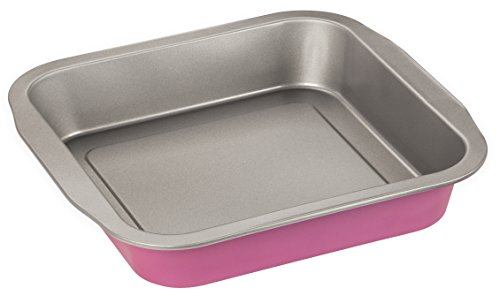 Zenker creative studio Brownie-Backform, Schokoladenkuchen Backblech mit Antihaftbeschichtung, Kuchenform: ca.270x260x50mm, kreatives Backen (Farbe: rosa, silber), Menge: 1 Stück