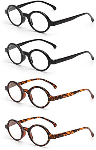 JM 4 Pack Lesebrille Rund Herren Damen Runde Brille Lesebrillen | Federscharnier, Kratzfeste Linse, Klare Sicht, Präzise Vergrößerung, Schwarz/Schildpatt