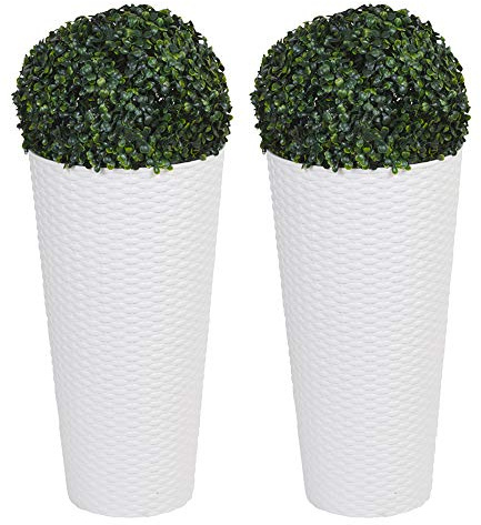 URBNLIVING Vasi da fiori in rattan di plastica con palline di bosso artificiali