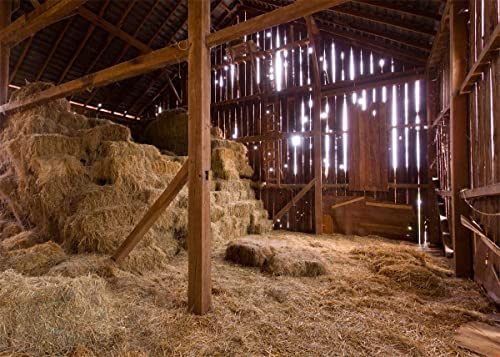 BELECO 2.1x1.5m Fabric Western Farm Barn Nativity Backdrop Interior Old Barn Manger Scene Straw Bales Haystack Country Farmhouse Xmas Party Nativity Kids Newborn Props