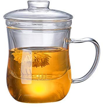Glas-Teetasse mit Aufguss, transparente bleifreie Blumentee-Tasse mit hohem Siliziumgehalt und Sieb Geeignet für Tee Kaffee Milch-, 350 ml (transparent)