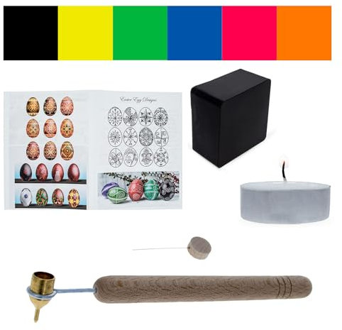 BESTPYSANKY Kistkas de punta de latón fino, cera de abejas, 6 tintes, alambre de limpieza, vela e instrucciones (idioma español no garantizado), kit de decoración de huevos de Pascua ucranianos