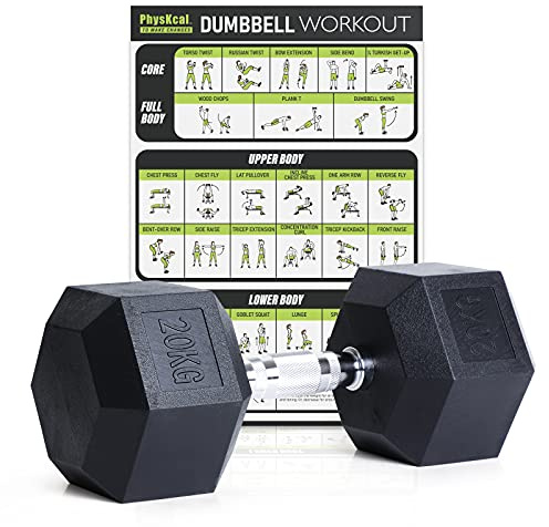 PhysKcal Poly-Gummi Sechskant-Hanteln, mit Gerändelter Griff| 2,5-30 kg | Als Paar oder Einzeln| Ideal für Cross-Training und im Fitnessstudio | Profi-Kurzhantel-Set für das Krafttraining zu Hause