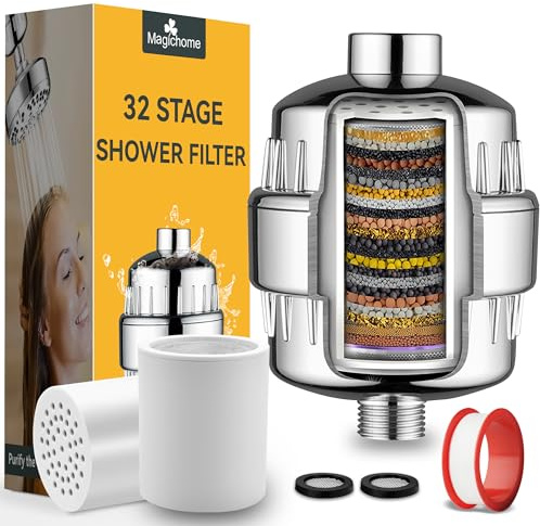 Magichome 32 Stufen Duschfilter mit Vitamin C für Hartes Wasser, Kalkfilter Dusche mit 2 Filterpatrone zur Entfernung von Fluorid und Chlor, Duschfilter Wasserfilter Dusche