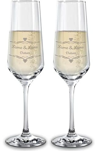 Sektglas mit Gravur 2er-Set - mit Name & Datum selbst gestalten - Personalisiertes Geschenk, Geburtstag, Weihnachten, Valentinstag, Jahrestag, Hochzeit I Lasergravur, 200 ml - Herz Abstrakt