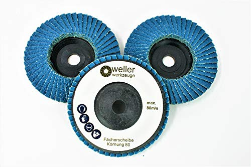 WELLERWERKZEUGE | 3x Fächerscheibe 76x10mm Körnung:80 passend für mini Akku Winkelschleifer wie Bosch GWS 10,8V 12V 76