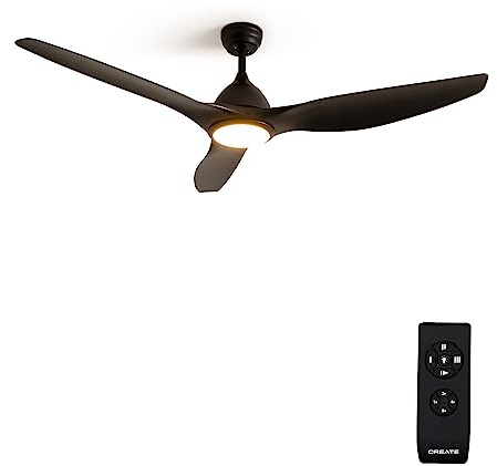 CREATE / WINDSAIL/Deckenventilator XL Schwarz mit Beleuchtung und Fernbedienung/AC-Motor, Leise, Programmierbar 1h bis 4h, 2 Höhen, Ø163cm, 90W
